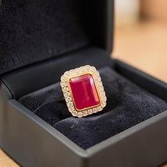 Pavé 0.68 Cts Round Brilliant F/VS1 Diamonds Ruby Bezel Set Ring 14K Rose Gold