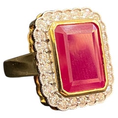 Pavé 0.68 Cts Round Brilliant F/VS1 Diamonds Ruby Bezel Set Ring 14K Rose Gold