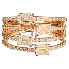 1.50 Carats Emerald Round F/VS1 Diamonds Four Row Band Ring in 14K Rose Gold