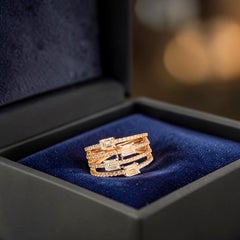 1.50 Carats Emerald Round F/VS1 Diamonds Four Row Band Ring in 14K Rose Gold