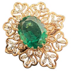 Stunning 5.35 Ct Round Brilliant F/VS1 Diamonds Emerald Party Ring 14K Rose Gold