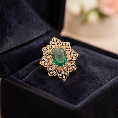 Stunning 5.35 Ct Round Brilliant F/VS1 Diamonds Emerald Party Ring 14K Rose Gold