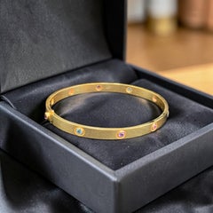 Stunning 1.60 Cts Natural Multi-Stone Rainbow Bracelet In 18K Yellow Gold Unisex