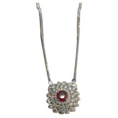Beautiful 6.86 Cts Round Brilliant Cut Diamonds Ruby Pendant Necklace 14K Gold