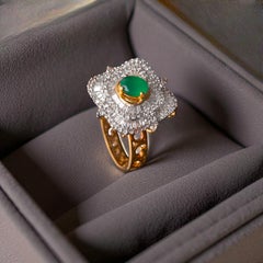Pave 2.40 Cts Round Baguette Cut Natural Diamonds Emerald Cocktail Ring 14K Gold
