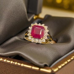 Gorgeous 6.30 Cts F/VS1 Round Brilliant Cut Diamonds Ruby Cocktail Ring 14K Gold