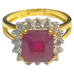 Gorgeous 6.30 Cts F/VS1 Round Brilliant Cut Diamonds Ruby Cocktail Ring 14K Gold