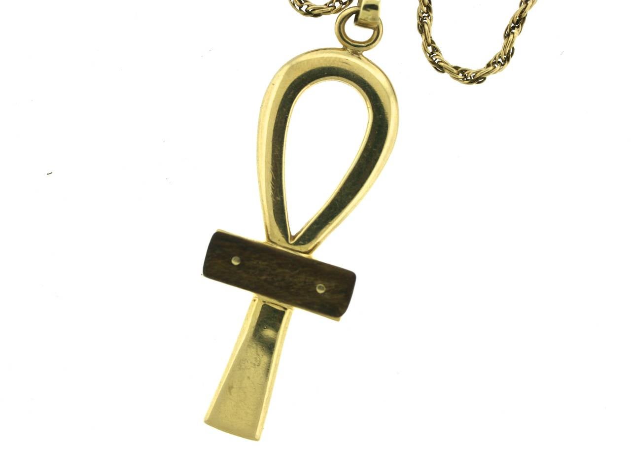 Gold and Wood Ankh Symbol of Life Necklace
