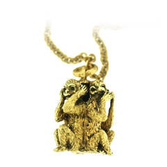 Vintage Buccellati See No Evil Gold Monkey Necklace