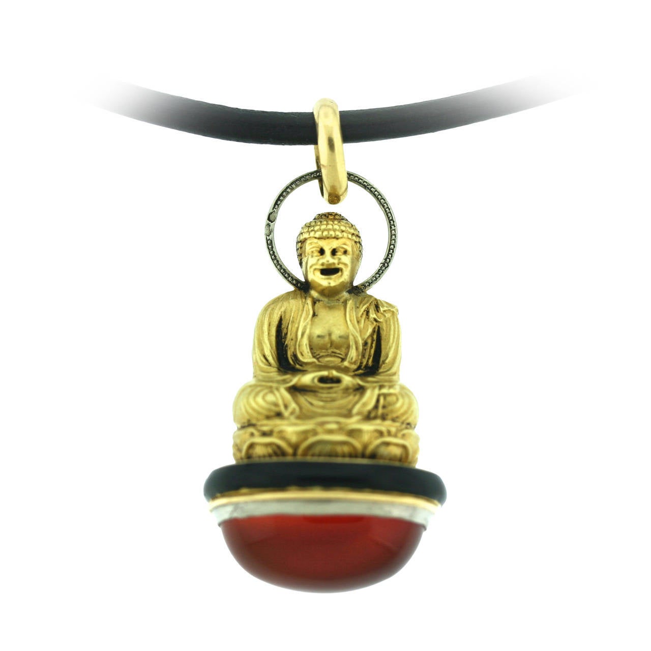 Art Deco French Enamel Carnelian Gold Buddha Pendant