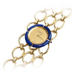 CHOPARD 1970s Gold and Lapis Bracelet Watch