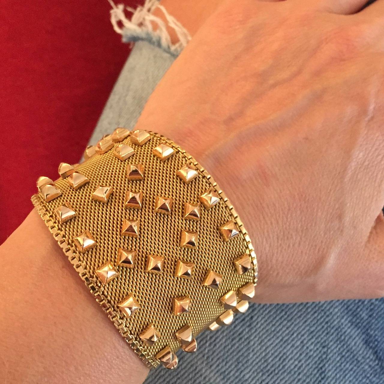 1970s Rene Kern Studded Gold Cuff 2