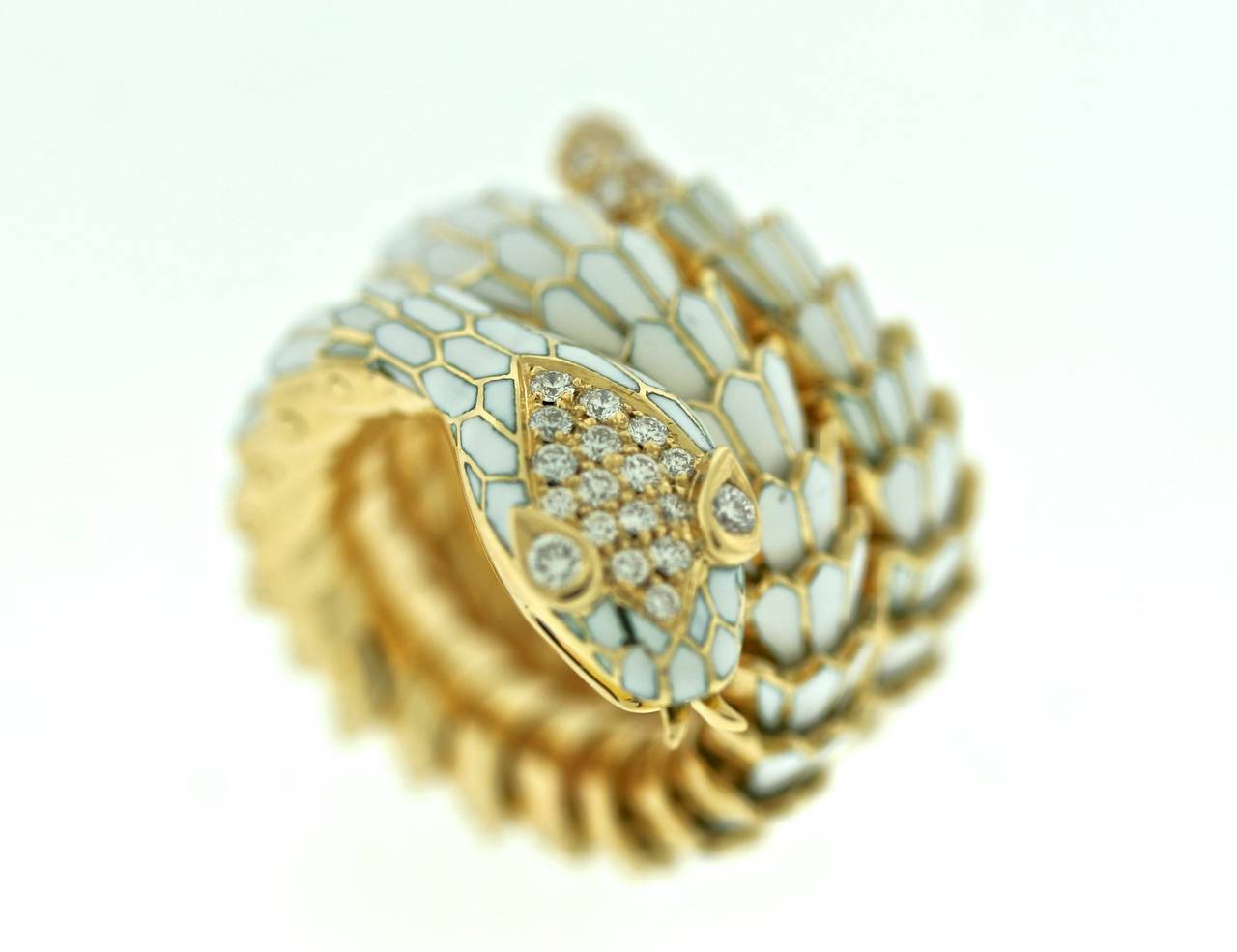 Illario Enamel Diamond Gold Coiled Serpent Ring at 1stDibs