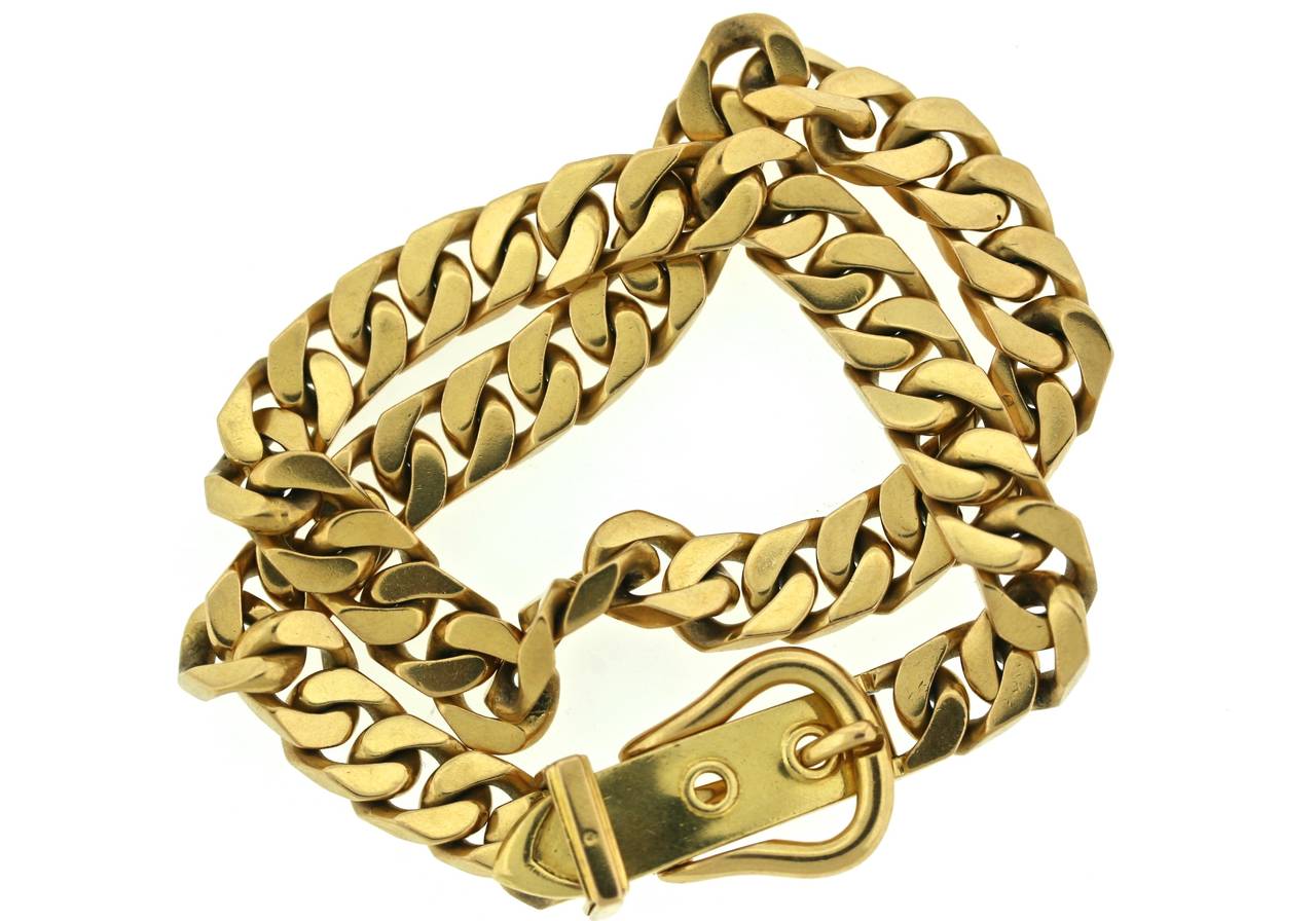 Women's or Men's Hermes Gold Buckle Curb Link Necklace