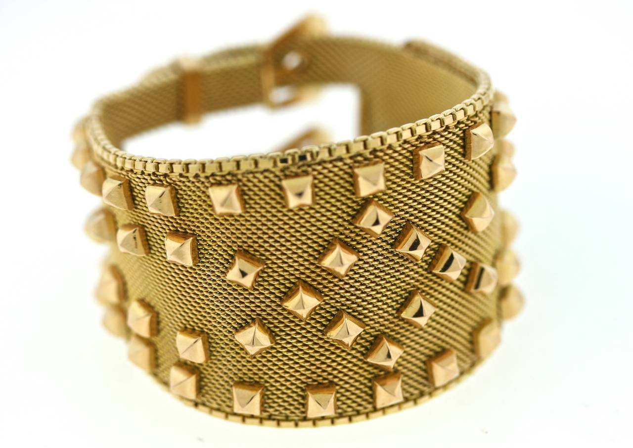 1970s Rene Kern Studded Gold Cuff 1