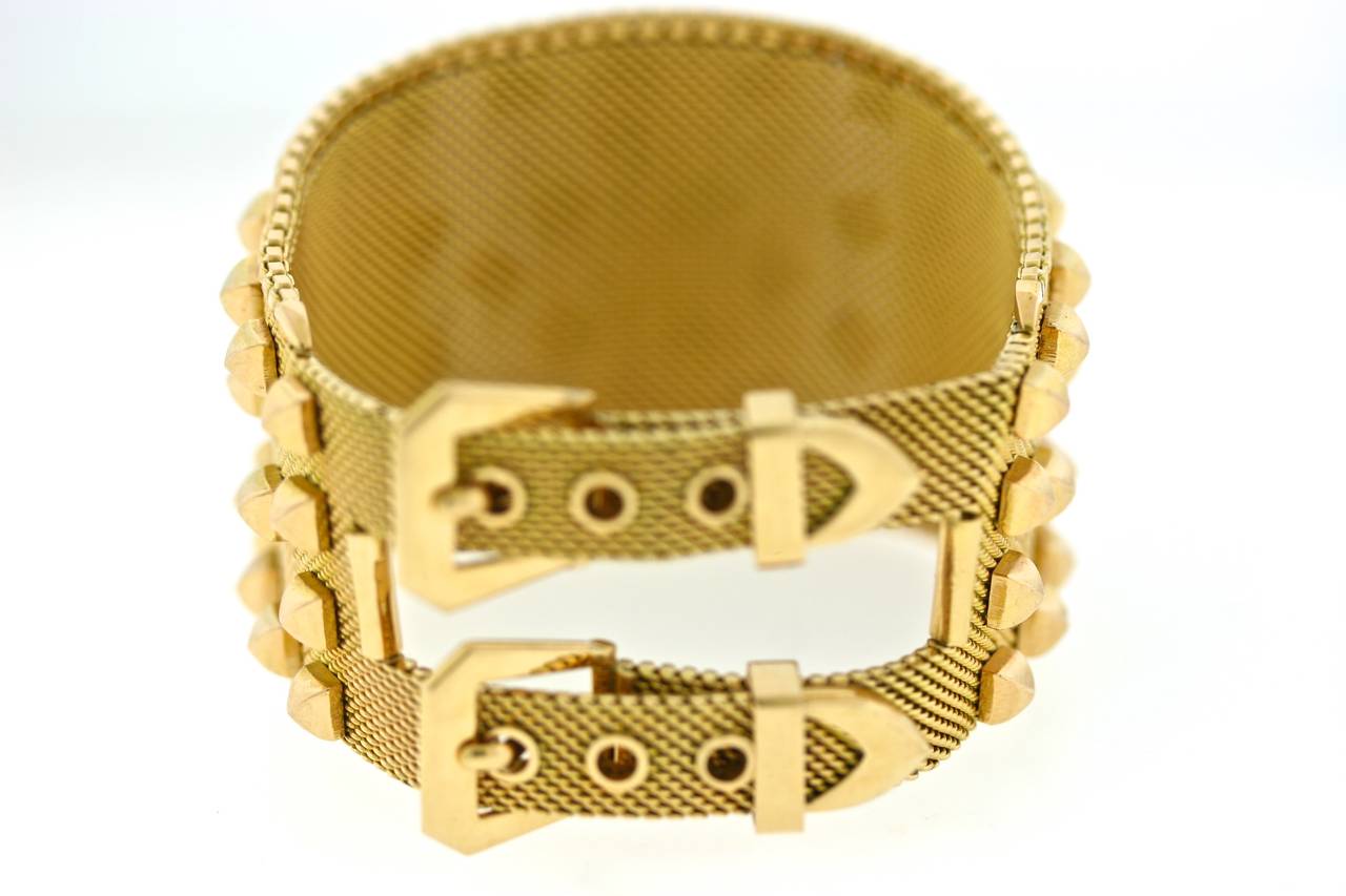 1970s Rene Kern Studded Gold Cuff In Excellent Condition In New York, NY