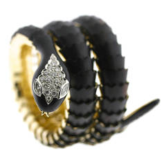Illario Ebony Diamond Scaled Gold Coiled Serpent Bracelet