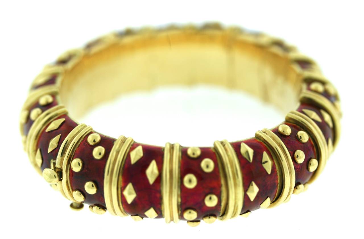 Modern Tiffany & Co. Schlumberger Red Enamel Gold Bangles