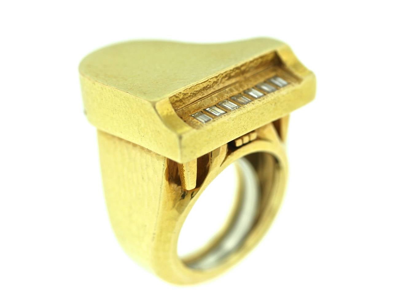 Modern David Webb Diamond Gold Piano Ring For Sale