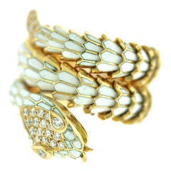 Illario Enamel Diamond Gold Coiled Serpent Ring