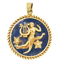 Vintage Van Cleef & Arpels Lapis Diamond Gold Virgo Zodiac Pendant