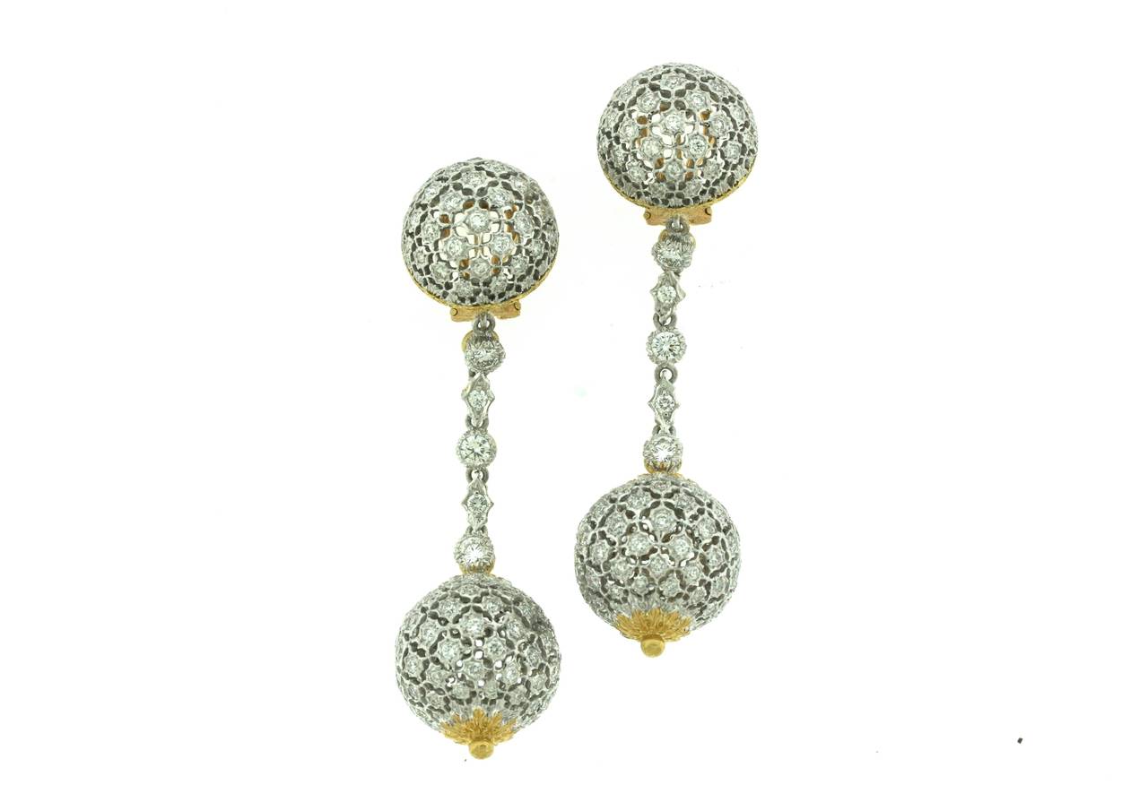 Buccellati Diamond Set Gold Ball Ear Pendants In Excellent Condition In New York, NY