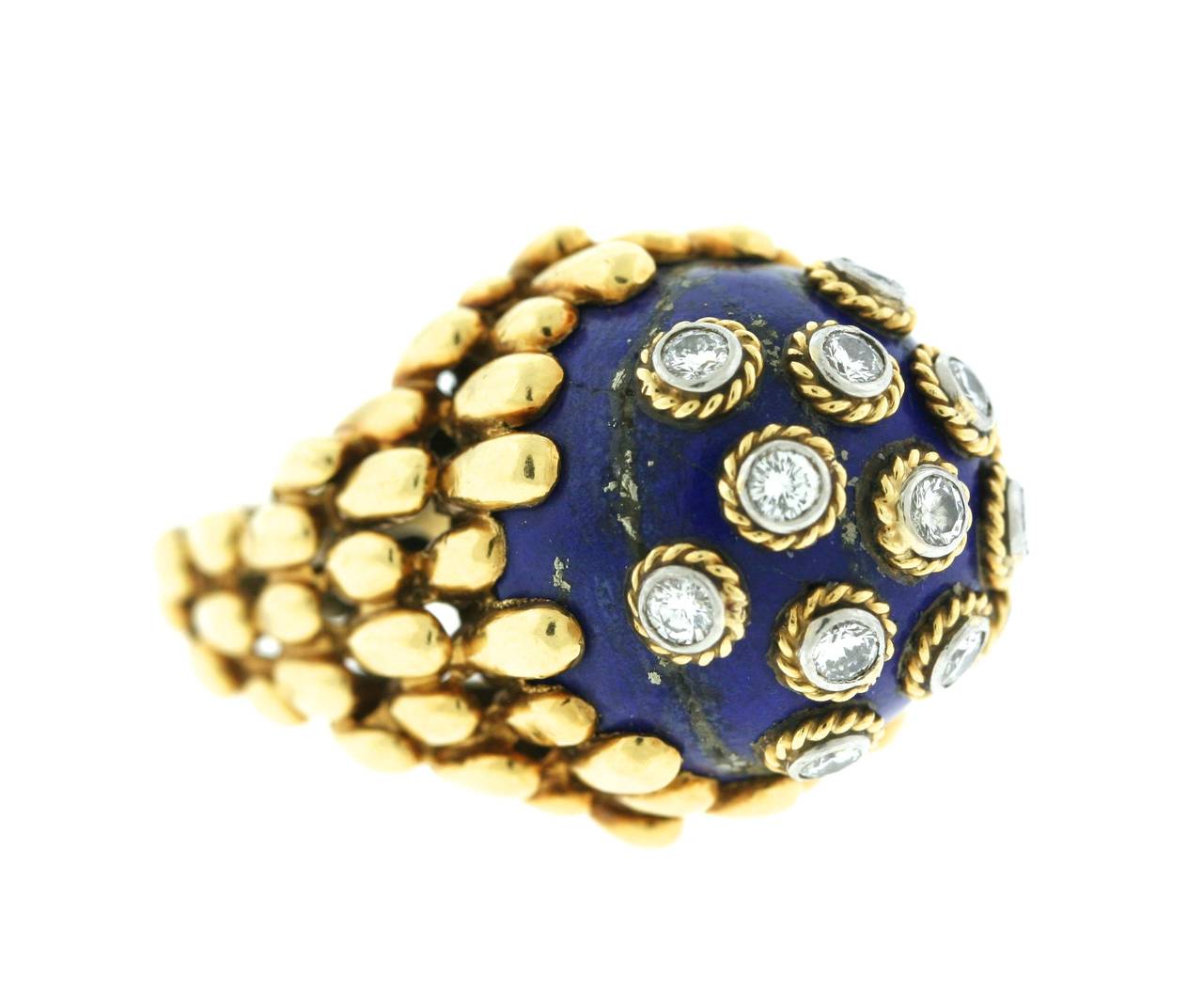 David Webb 1960s Lapis Diamond Gold Ring 4