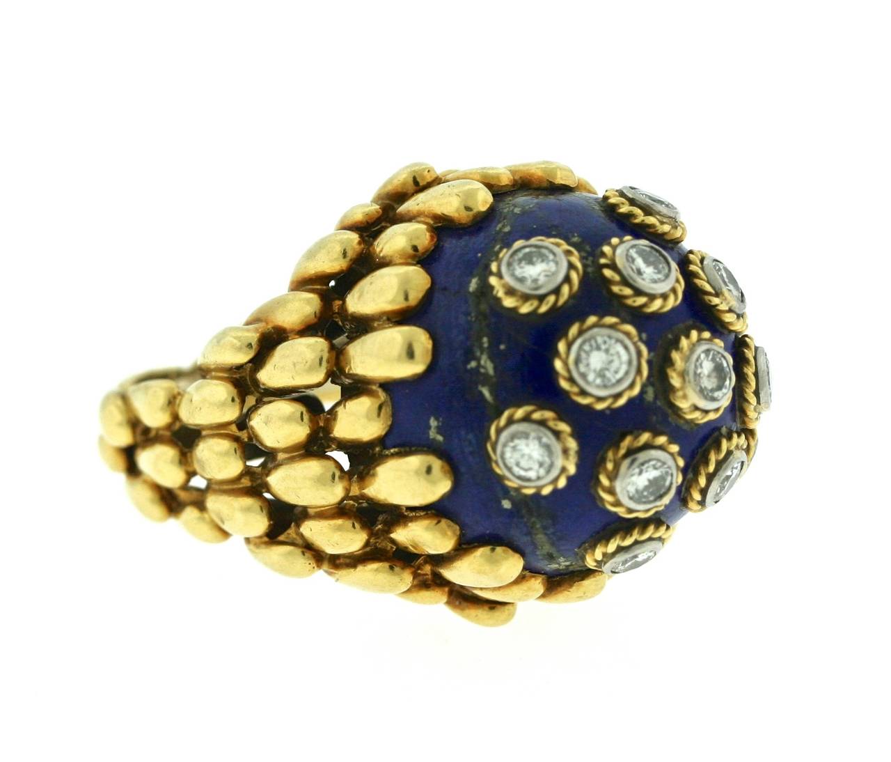 David Webb 1960s Lapis Diamond Gold Ring In Excellent Condition In New York, NY