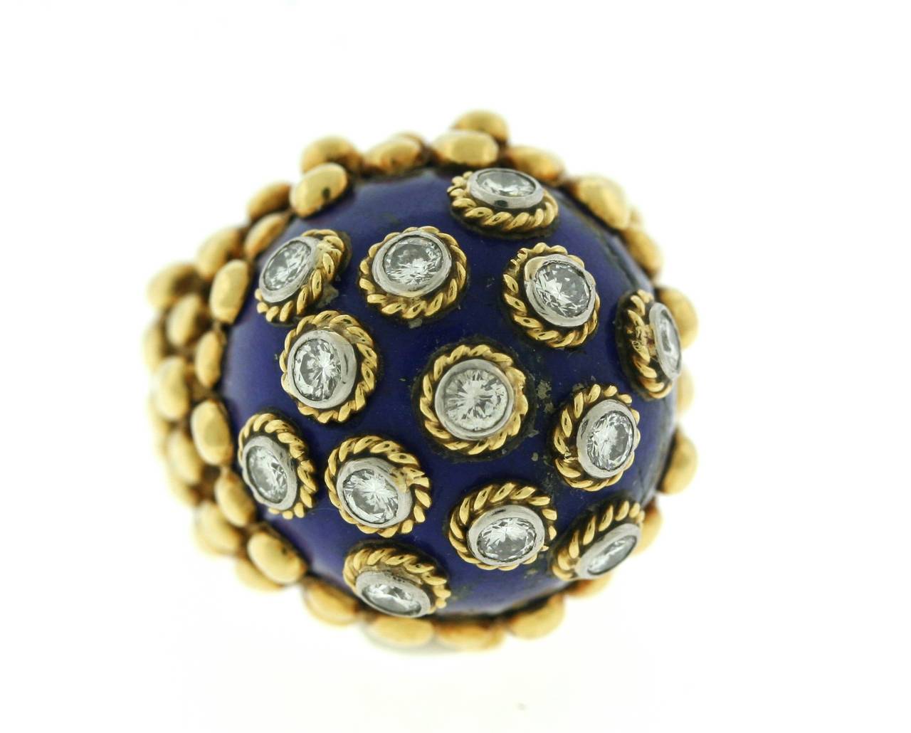 David Webb 1960s Lapis Diamond Gold Ring 2