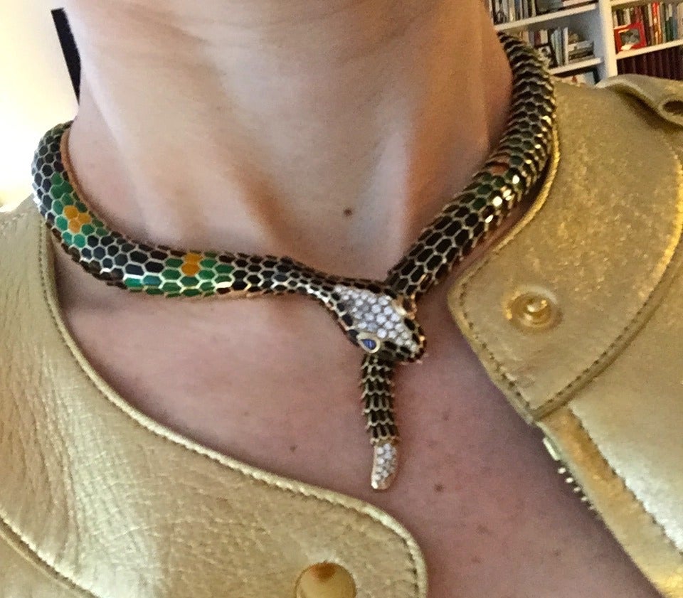 Women's Illario Italy Enamel Diamond Gold Serpent Necklace