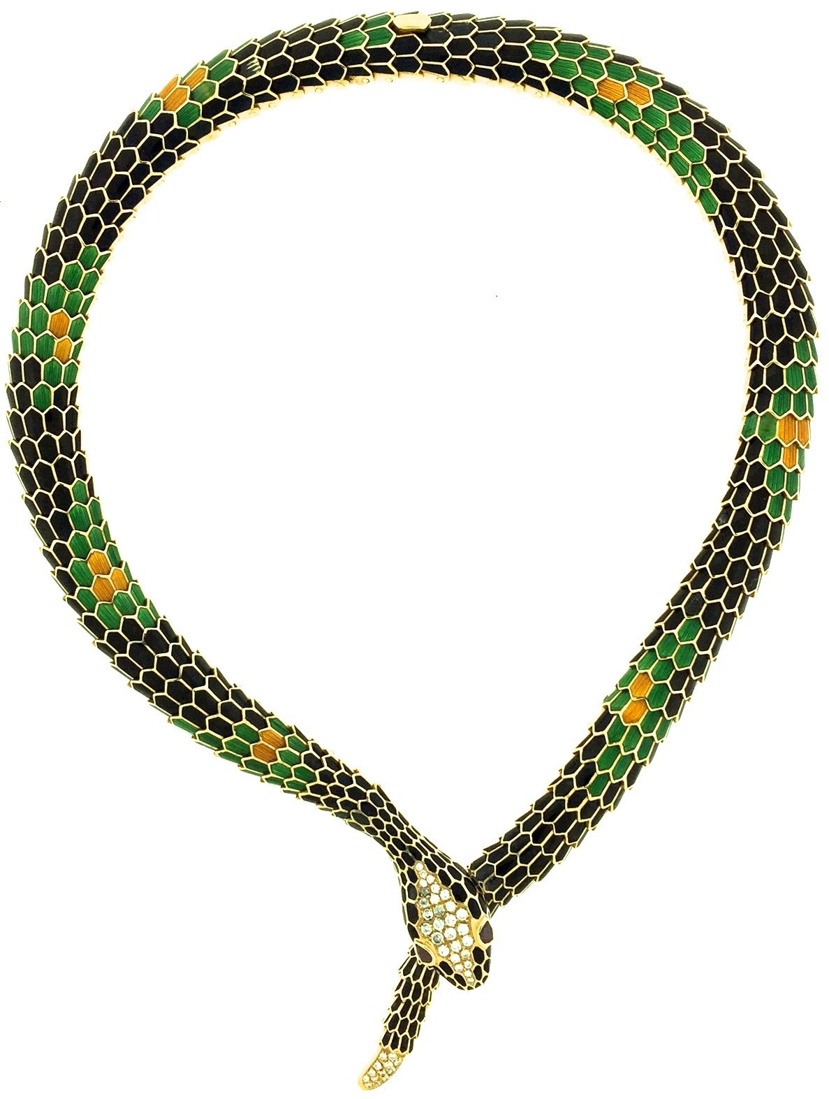 Illario Italy Enamel Diamond Gold Serpent Necklace 1