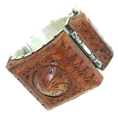 H. Kleiss Art Deco Carved Wood and Sterling Silver Cuff