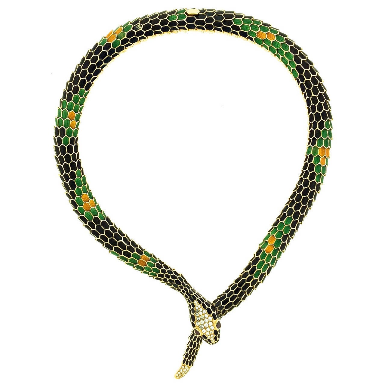 Illario Italy Enamel Diamond Gold Serpent Necklace