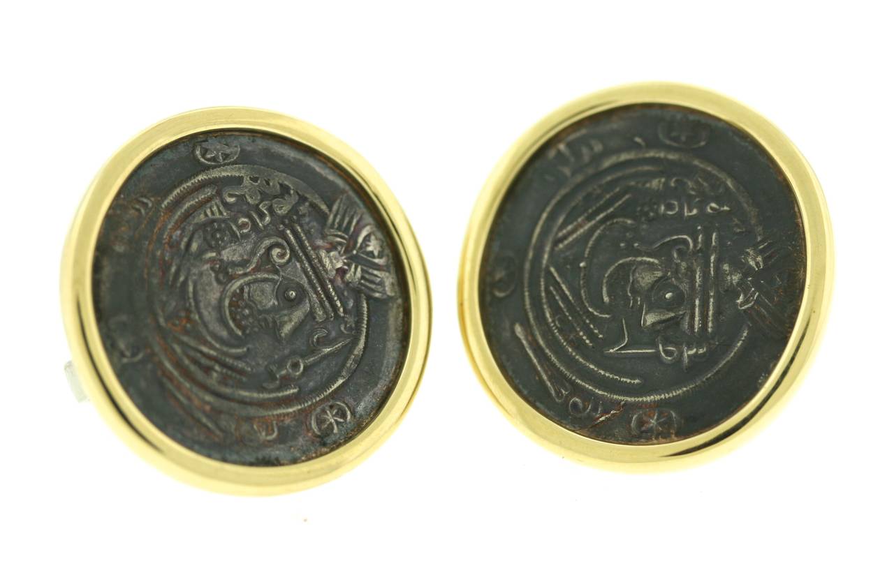 Bulgari Ancient Coin Gold Earrings In Excellent Condition For Sale In New York, NY