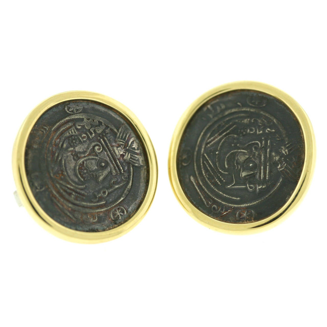 Bulgari Ancient Coin Gold Earrings For Sale