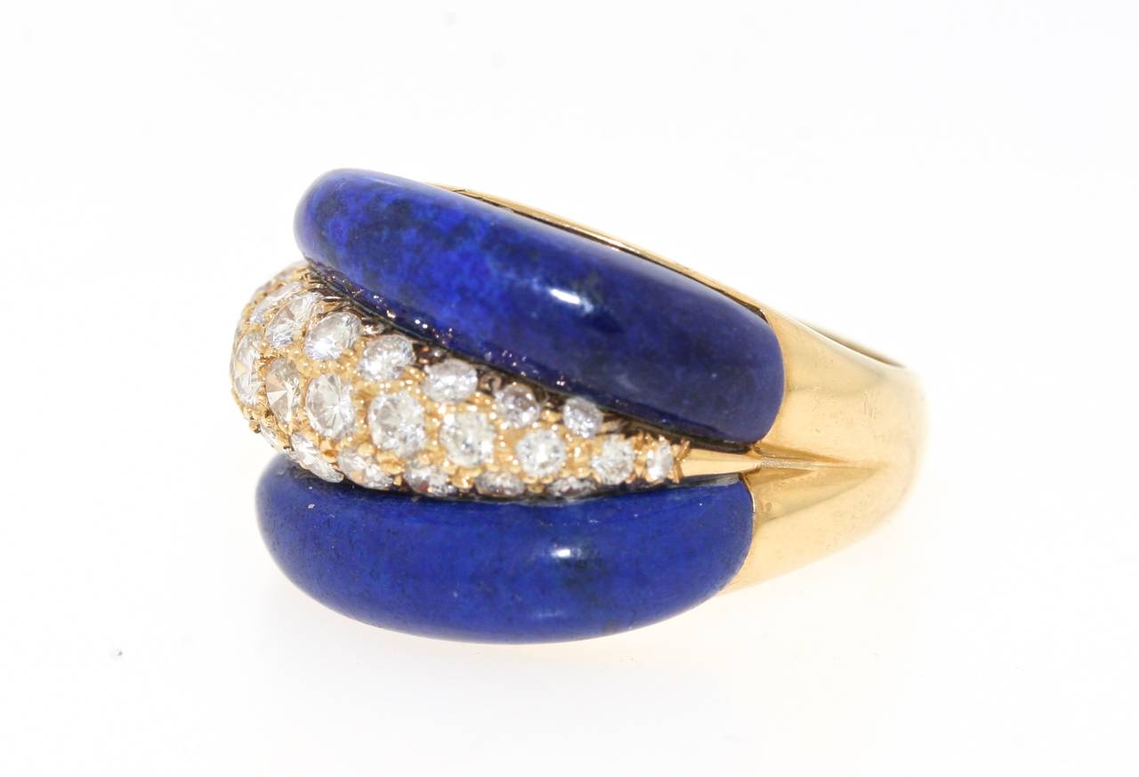 Van Cleef & Arpels Paris Lapis Diamond Gold Ring In Excellent Condition In New York, NY