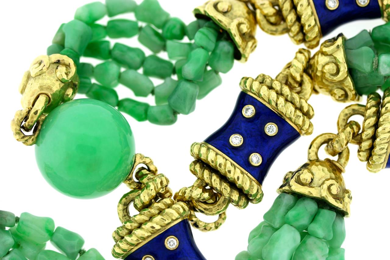 David Webb Enamel Jade Diamond Gold Sautoir 3