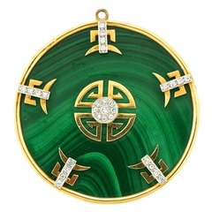 1970s Chinese Shou (Good Fortune) Malachite Pendant