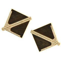 Paul Binder Modernist Wood and Diamond Earrings