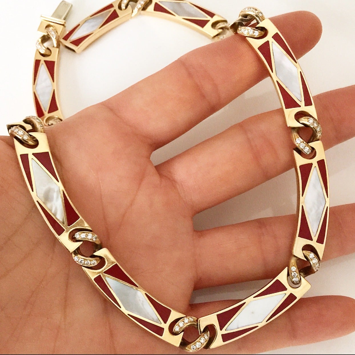Women's 1970s Bulgari Enamel Diamond Gold Necklace