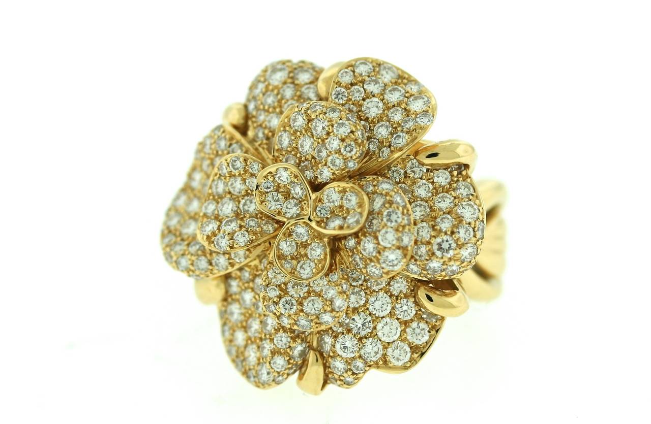 Chanel Diamond Gold Camelia Ring For Sale 1