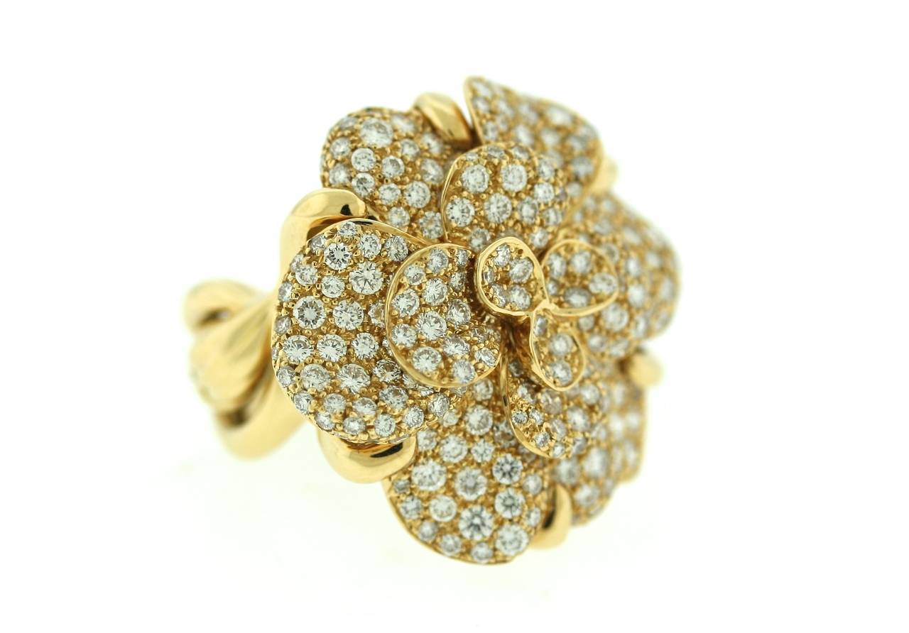 Chanel Diamond Gold Camelia Ring For Sale 2