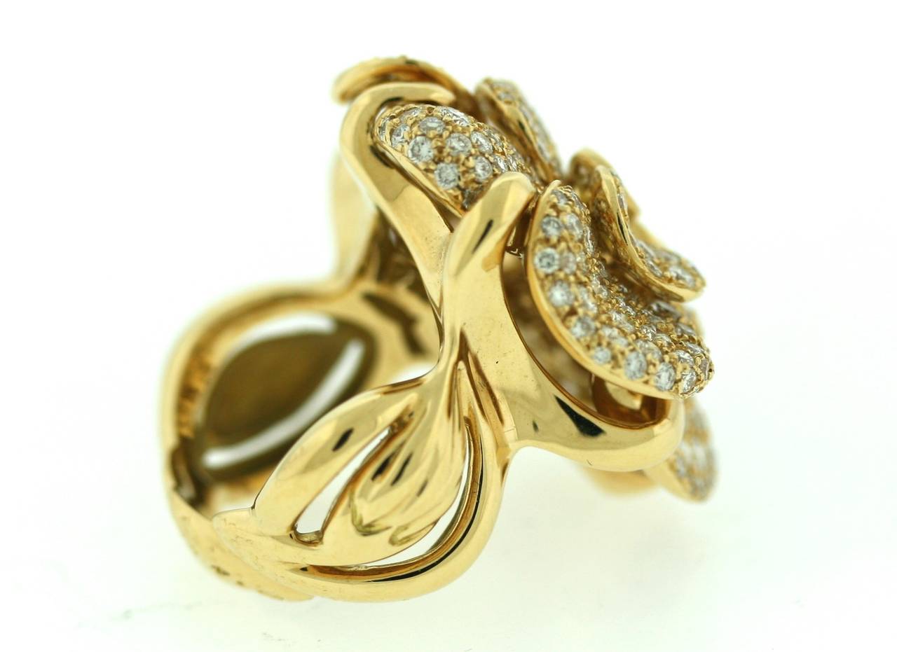 Women's Chanel Diamond Gold Camelia Ring For Sale