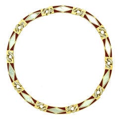 1970s Bulgari Enamel Diamond Gold Necklace