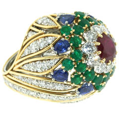 David Webb 1960s Gemstone Gold Bombe Cocktail Ring