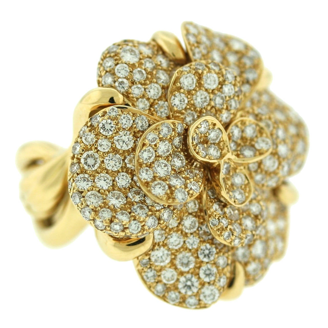 Chanel Diamond Gold Camelia Ring For Sale