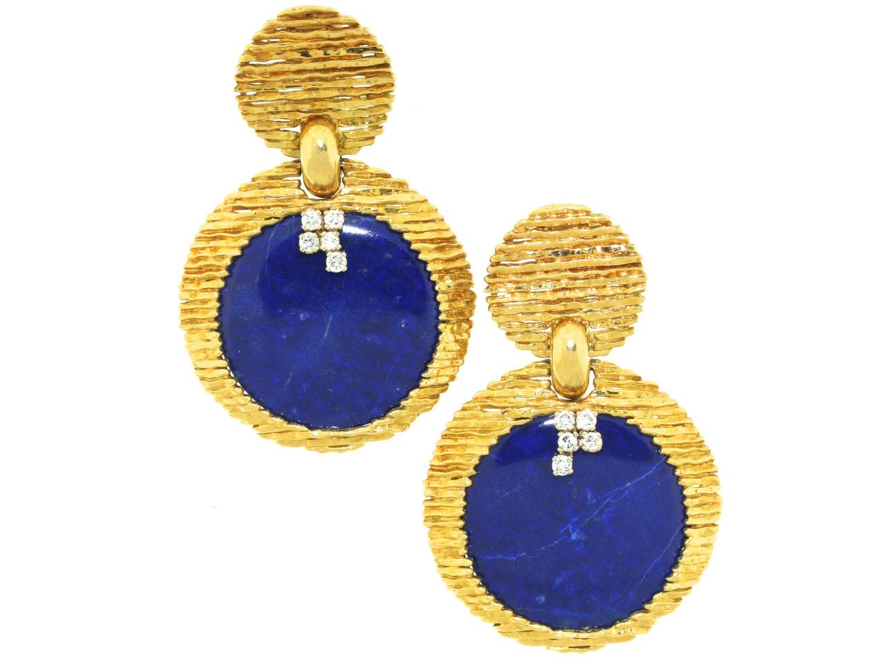 Van Cleef & Arpels Gold and Diamond  Interchangeable Stone Disc Earrings In Excellent Condition In New York, NY