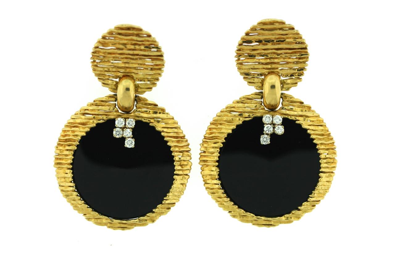 Van Cleef & Arpels Gold and Diamond  Interchangeable Stone Disc Earrings 1