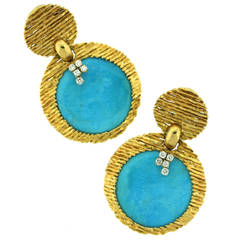 Van Cleef & Arpels Gold and Diamond  Interchangeable Stone Disc Earrings