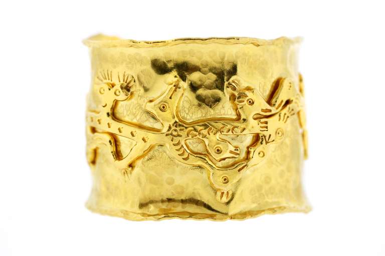 JEAN MAHIE Hammered Gold Cuff In Excellent Condition In New York, NY